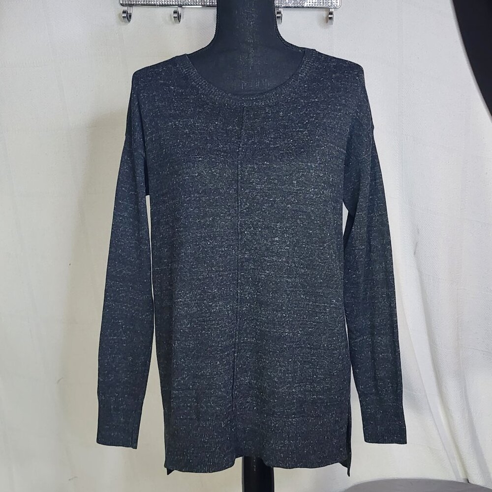 Banana Republic Grey Black White Flecks Center Seam Cotton Poly LS Sweater Sz M